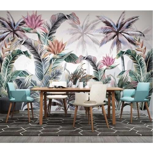 Milofi custom 3D wallpaper Nordic hand painted tropical plants American pastoral retro background wall mural