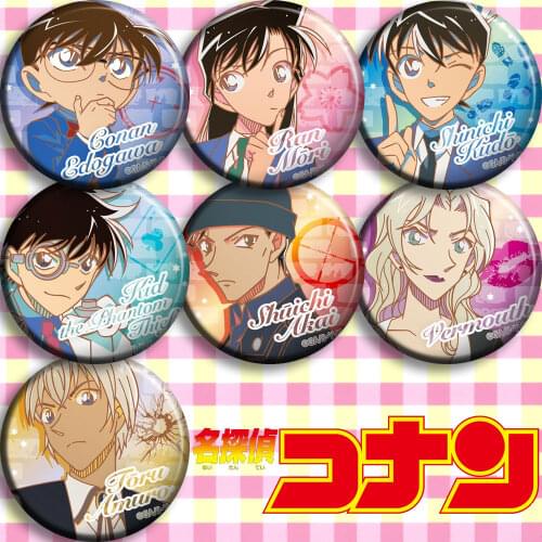 58mm Anime Badges Detective Conan Kudou Shinichi Edogawa Konan acrylic Icons Badges brooch pin