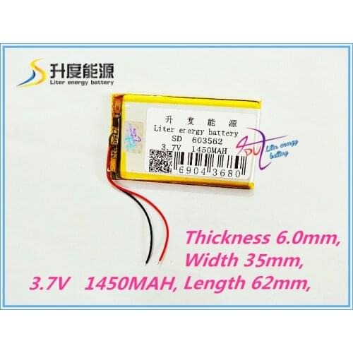 Best battery brand Size 063562 3.7V 1450mah 603562 tablet battery with Protection Board For MP4 GPS Digital Products