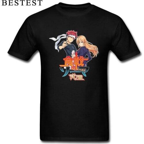 Anime T-shirt Food Wars! Shokugeki no Soma Men T Shirt Chef Cooker Tops Tees Cotton Summer Cool Black Tshirt Japan Style