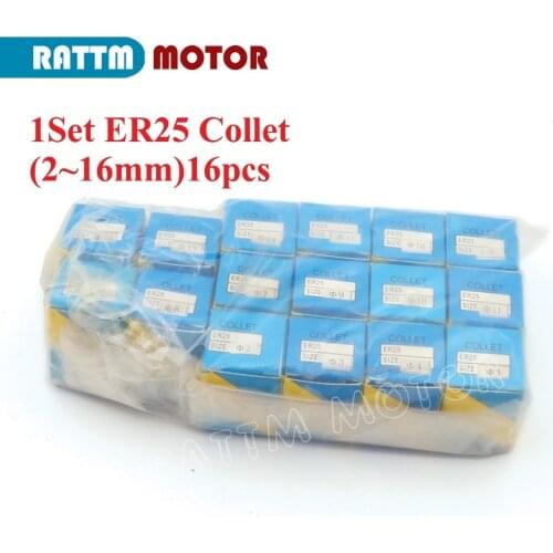 Free ship 1set ER25 2-16mm 16pcs collet beating 0.1mm precision spring collet for CNC milling lathe tool 3kw 4KW spindle motor