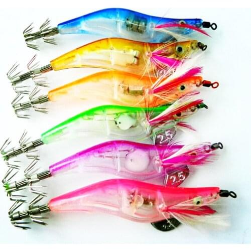 Big Sale 6pcs New Electronic Shrimp Lures Squid Jig Fishing Lure Artificial Wooden Shrimp Hooks Lead Head Pesca Baits 10.5cm 12g