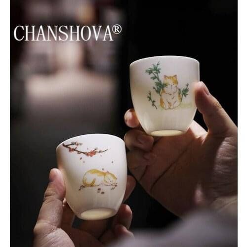 CHANSHOVA 100ml Chinese retro style Suet jade White porcelain Tea cups Chinese ceramic Lovers Drinking Cups H538