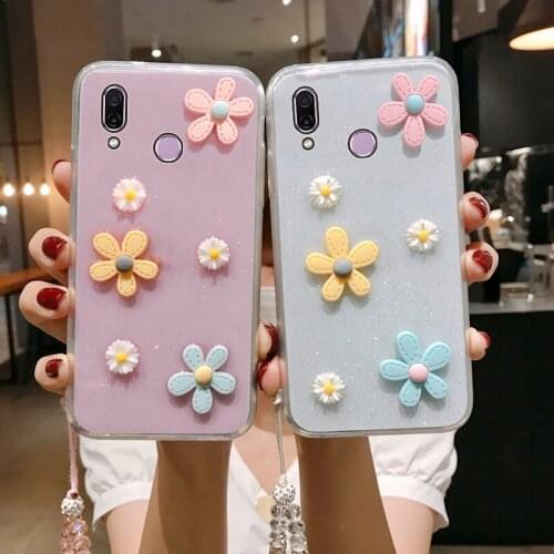 Honor Play 3D Bloemen Glitter Phone Case For Huawei Honor Play Transparante Bling Soft Tpu Back Cover