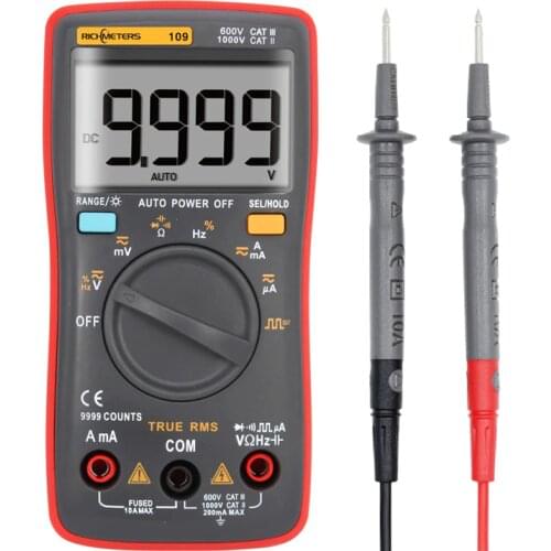 RM109 Palm-size True-RMS Digital Multimeter 9999 counts Square Wave Backlight AC DC Voltage Ammeter Current Ohm Auto/Manual