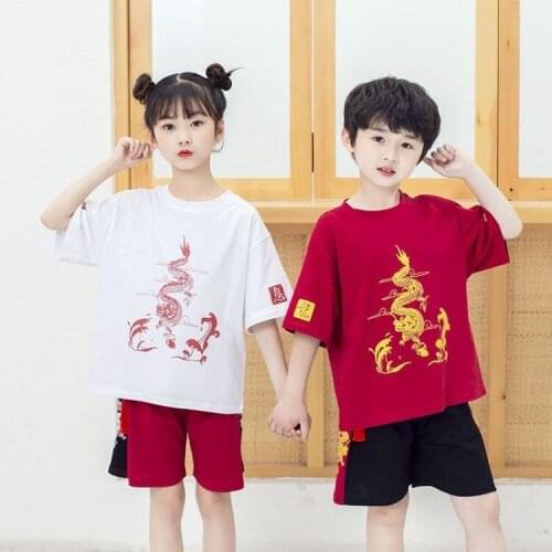 Childrens Set 2021 Summer New Chinese Style Boys and Girls Short-sleeve Suits Siblings Sisters and Brothers Fashion Kids Cloth