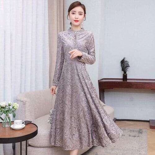 Elegant Lace Dress Women High Quality Temperament 2020 New Slim French Retro Big Swing Dress Long Fashion Party Vestidos y1097