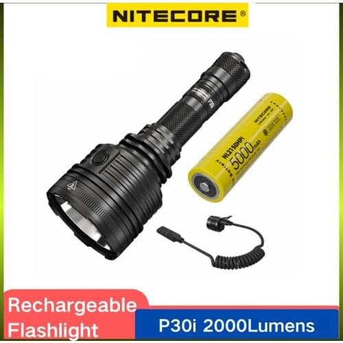 NITECORE P30i Tactical Flashlight 2000Lumens Rechargeable 7 Lighting Modes + Rsw2i Remote + 5000 mAh Battery 21700 Hard Light