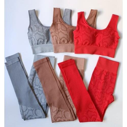 Fashion Snake Pattern two Piece Set Women Workout Clothes Seamless High Waist Leggings+ Bra Sport Suit Tracksuit Gym Sportswear