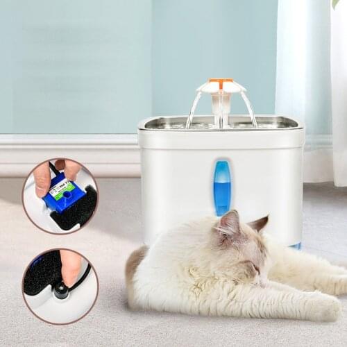 2.5L Automatic Cat Fountain Water Dispenser 3 Mode Watering Pet Drinking Bowl View Window Lighting Stainelss Steel Cat Drinkers
