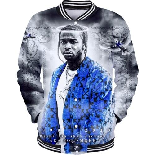 RIP Hip Hop Rapper Pop Smoke Baseball Jacket Mens Hip Hop Harajuku Streetwear Casual College Bomber Jacket Fashion Men Clothing