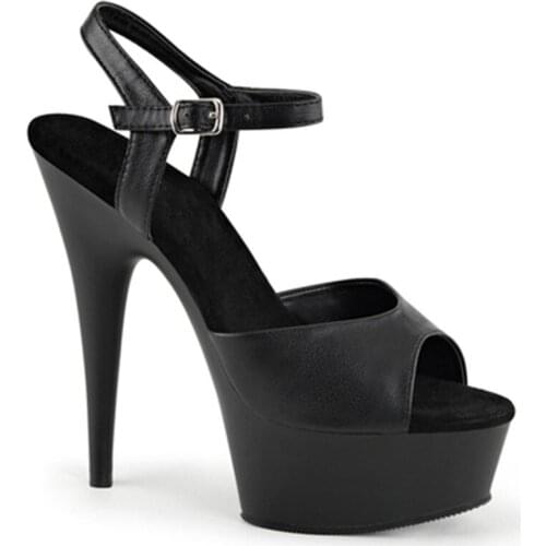 Matte black, 15 cm sandals, Romanesque fashion party shoes, sexy high heel sandals for stage