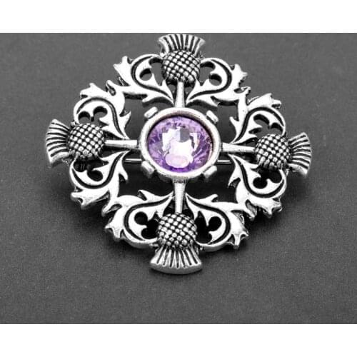 MQCHUN New Vintage Scotland Thistle Brooch With Blue Crystal Flower Cross Badge Pins Brooches For Women Outlander Jewelry