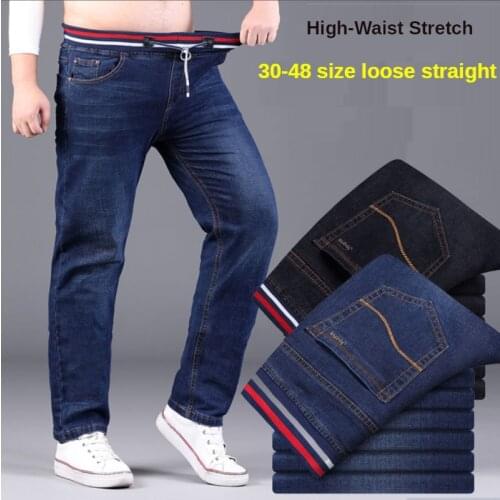 Autumn Winter Cotton Men Jeans Trousers Elastic Waist plus Size Loose Straight High Waist Stretch Casual Mens pants Oversized