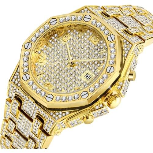 Mens Watches 18k Gold Quartz Iced Out Mens Chronograph Watch Top Brand Luxury Watch Men Trending Unique FF Arabic Diamond Watch
