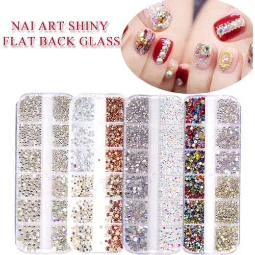 1440pcs box packing 3D shiny flat back AB Color glass rhinestone crystal accessories shell set nail art decoration
