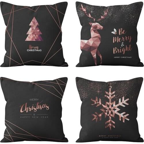 2022 Christmas Throw Pillow Case Black Rose Gold Deer Cushion Covers for Home Sofa Chair Decorative Pillowcases