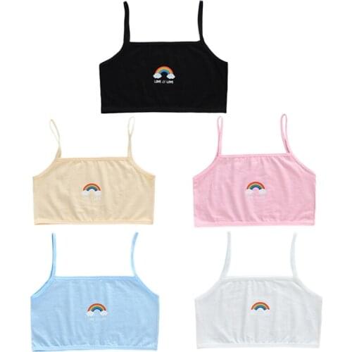 New Student Puberty Girl Summer Training Bra Cute Rainbow Cloud Print Breathable Underwear Single Layer Wirefree Unpadded Sling