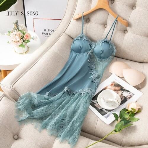 JULYS SONG New Faux Slik Sexy Night dress Women Pajamas Solid Color Sleepwear Woman Spring Summer Casual Nightgown Loungwear