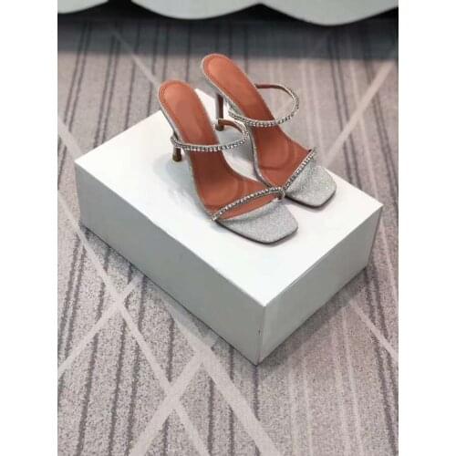 Woman New Release Gilda Crystal Mules Crystal Embellishments Open Toe Strap Slip-on Mid-heel Sandals Shoes