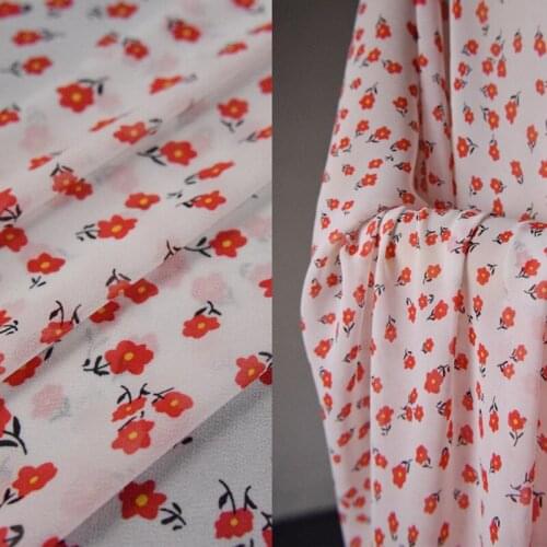 Half Meter White Bottom Sweet Red Cherry Chiffon Fabric For Dress Shirt Ladys Girl Garment Material T1591
