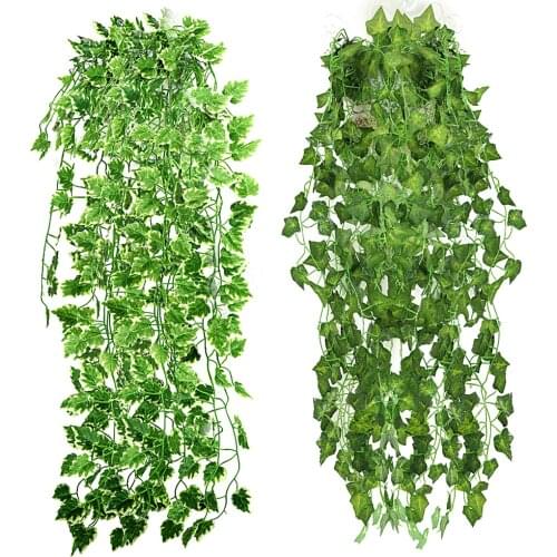Popular Home Decor Green Plant Ivy Leaf Artificial Flower Plastic Garland Vine artificial flowers wall