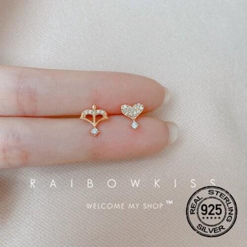 S925 Silver Stud Heart Arrow Earrings For Women Gold Asymmetric Korean Fashion High Quality New Trend Lady Gift Jewelry INEFFA