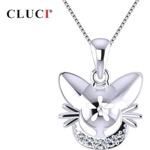 CLUCI Silver 925 Lovely Cat Shaped Charms Pendant for Women Sterling Silver Cute Cat Pearl Pendant Mounting Jewelry SP332SB