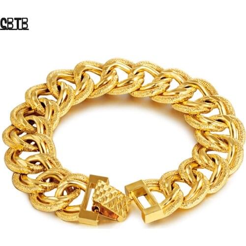 12mm Wide Domineering Mens Bracelet High-quality Double-ring Luxury Gold Bracelet Fashion Wedding Jewelry Never Fade