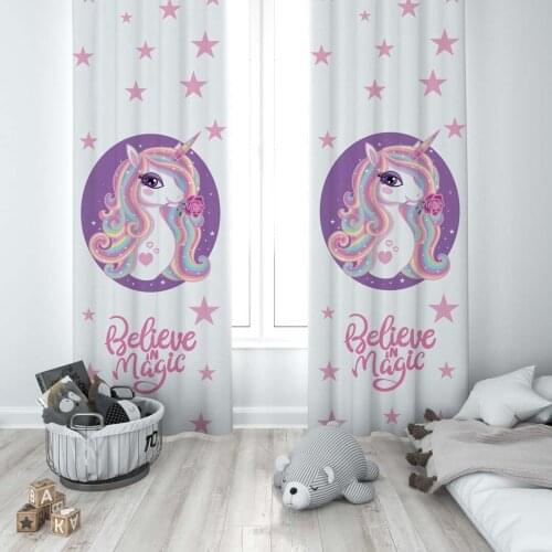 Curtains Children 3D Printed Decorative Items Home Childrens Room White Believe Magic Unicorn Model 259
