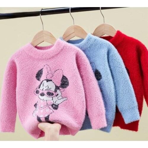 Disney Girls Sweater Children Sweater Autumn and Winter Cartoon Minnie Base Sweater Girls Boys Sweaters To Keep Warm