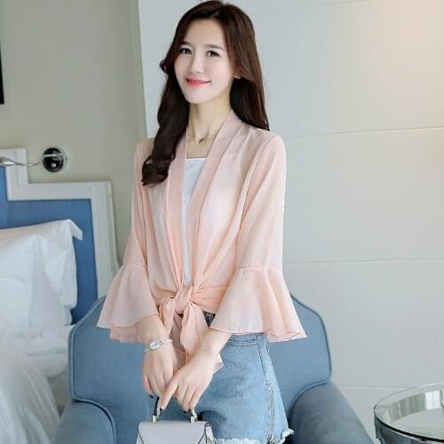 Summer Coat Half Flare Sleeve Shirt Women Thin Sunproof Blouse Female Bohemian Blusas Casual Tunic Tops Jacket Chemise Outwear