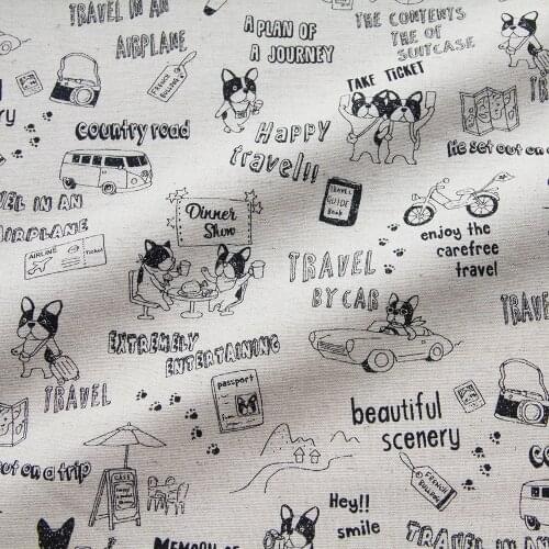 Half-Meter Japanese KOKKA Cotton Linen Fabric DIY Patchwork Fabric Dolls Textiles Bags Bulldog A