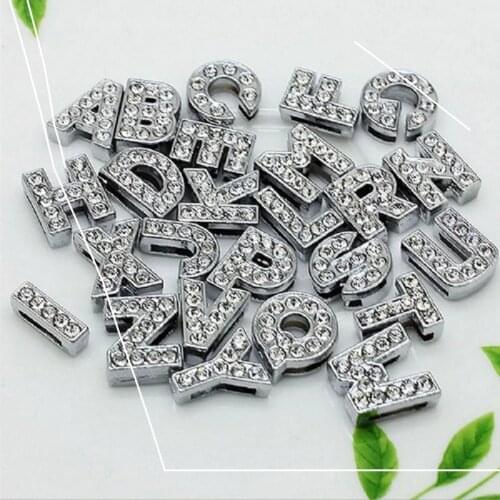 A-Z 8mm Full Rhinestones Pendants Slide Letters Fit For DIY Gift Charm Leather Name Wristband Bracelet Belt Necklace Jewelry