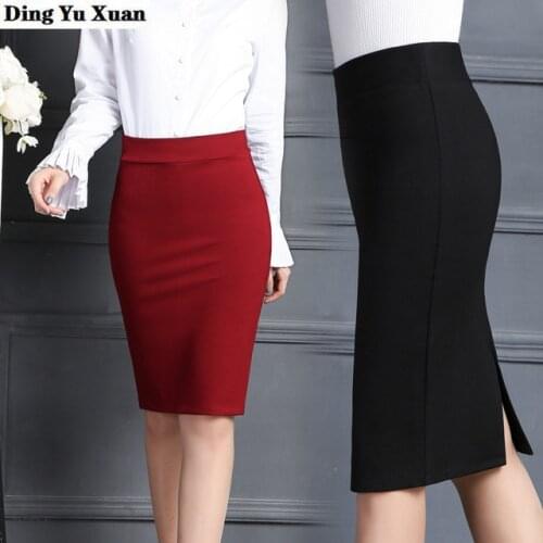 Spring Autumn Suit Skirts Women Business Casual Work Wear Bodycon Skirt Ladies Knee-length Office Slim Hip Jupe Femme Black Red
