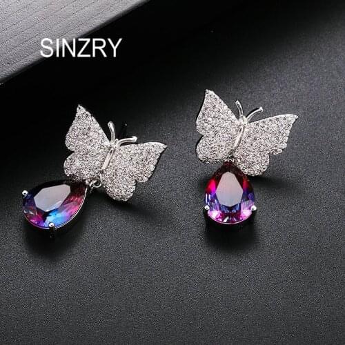 SINZRY hot cubic zirconia crystal sweety waterdrop butterfly elegant drop earrings female trendy jewel