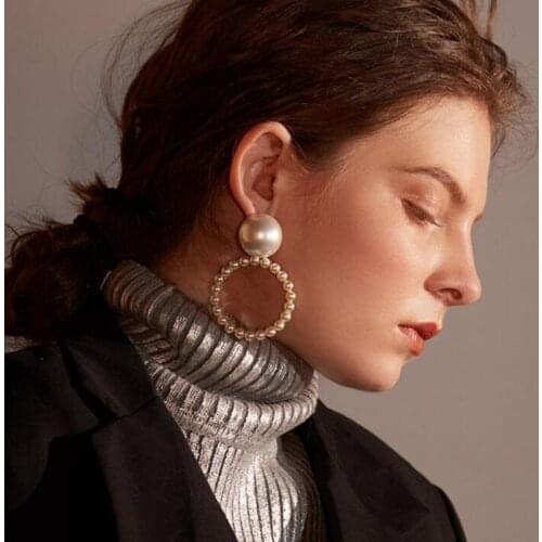 ES1143 Simple Trendy Round Pearls Earrings for Women Fashion Big Pearl Statement Round Earrings Wedding Fashion Jewelry Gift