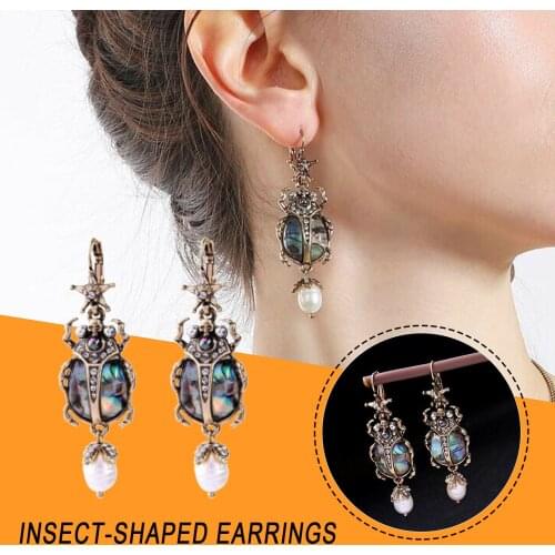 Women Ladies Retro Pearl Beetle Earring Female Punk Wild Pearl Earring Vintage Clothing Accessories Lady Gift Кольцо Женское
