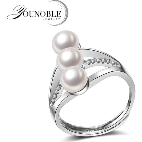 Wedding rings for women,925 sterling silver freshwater pearl girls rings adjustable engagement best gift white color in box