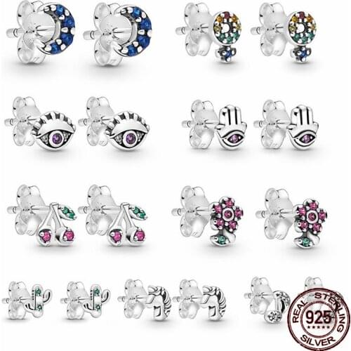 100% Real 925 Sterling Silver 9 Styles Unicorn Color Zircon Earrings Are Suitable As Birthday Gifts For Girls Fashion Jewelry