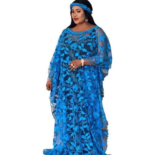 African Dress For Women New Dashiki Fashion Loose Embroidery Long Dress African Clothes Elegant Lace Dresses And Scarf