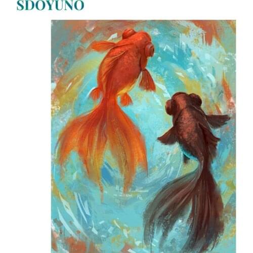 SDOYUNO DIY Acrylic Painting By Numbers Kits 60x75cm Paint By Numbers Fish Frame Hand Painting On Canvas Animals Home Decor