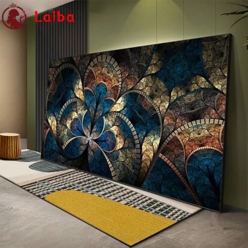 DIY Diamond Painting Abstract art, golden blue psychedelic flower Full Square Diamond Cross Stitch sets Mosaic Handmade Gift