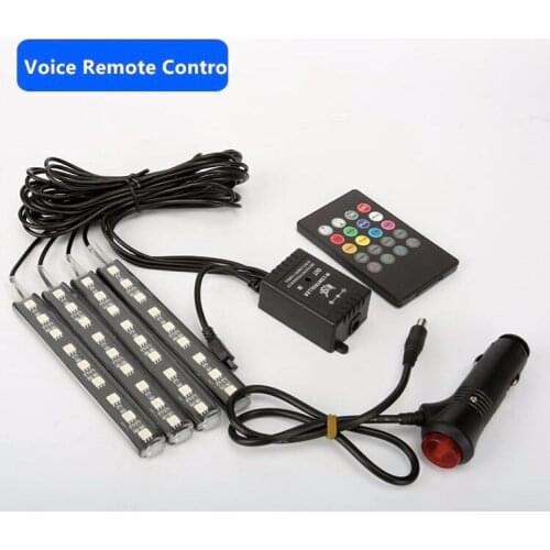 Car styling Wireless Remote/Music/Voice Control Interior Floor Foot Decoration Light Cigarette LED Atmosphere RGB Neon LampStrip