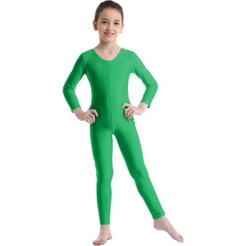 Kids Girls Dance Jumpsuit Long Sleeves Ballet Dance Gymnastics Leotard Unitard Dancewear Children Workout Performance Costume