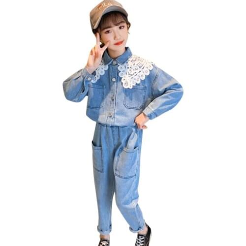 Girls Denim Clothes Solid Color Clothing For Girls Jacket + Pants Girls Clothes Spring Autumn Kid Clothes 6 8 10 12 14