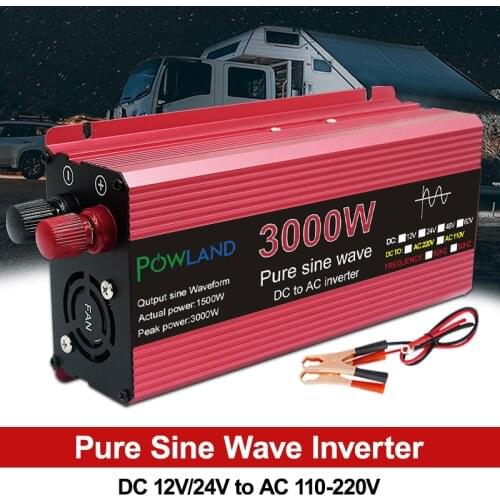 Power Inverter 3000W 2200W 1600W 1000W Pure Sine Wave Inverter DC 12V 24V To AC 110V 220V Voltage Transformer Car Converter