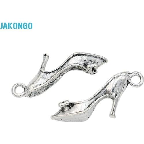 JAKONGO Antique Silver Plated High Heel Shoes Charms Pendants for Jewelry Making DIY Handmade Craft 12x26mm