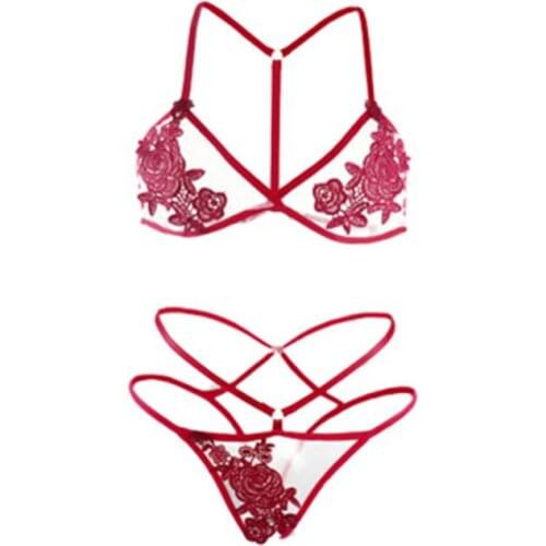 Lingerie Red sujetador transparente panties and bra set underwear set women japanese fashion conjunto For Women underwear