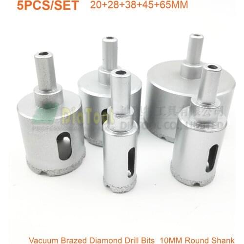 DIATOOL 5pcs(20mm+28mm+38mm+45mm+65mm) Vacuum Brazed Diamond Drilling Core Bits Drill Bits Hole Saw Stone Ceramic Granite Marble